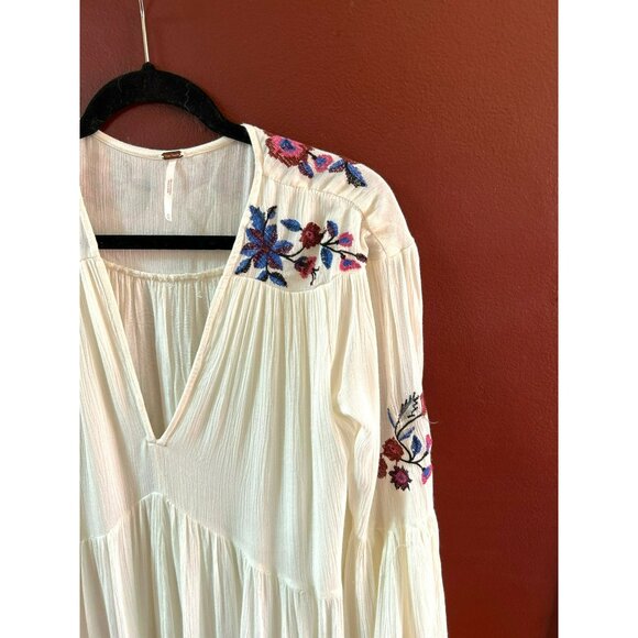 Free People Women's White Embroidered Fairy Boho Romantic Mini Dress XS Feminine - Picture 2 of 4